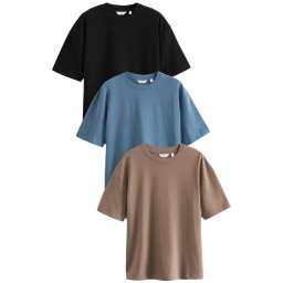 Next Tricou albastru / maro deschis / negru