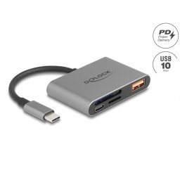 Cititor de carduri USB type C la SD/micro SD + USB-A + USB-C PD 85W, Delock 91016
