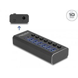 HUB USB 3.2 la 6 x USB-A + 1 x USB-C cu switch ON/Off + iluminare, Delock 64326