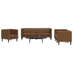 Set canapele Chesterfield cu 3 locuri, maro piele întoarsa eco. GartenMobel Dekor