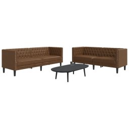 Set canapele Chesterfield cu 2 locuri, maro piele întoarsa eco. GartenMobel Dekor