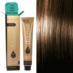 Vopsea de par cu 12 uleiuri hranitoare si putin amoniac Dousse Tassel nr 6.84, Cupru Inchis Blond Castaniu 100 ml