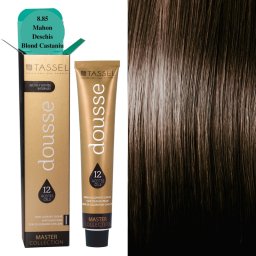 Vopsea de par cu 12 uleiuri hranitoare si putin amoniac Dousse Tassel nr 8.85, Mahon Deschis Blond Castaniu 100 ml