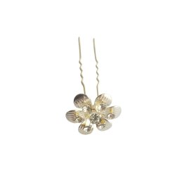 Ac pentru coc, cu floare argintie din metal si pietricele (strasuri), petale rotunde - 1 buc