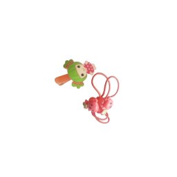 Set clama de par cu fetita si doua elastice roz cu ursuleti, pentru prins parul - 1 set