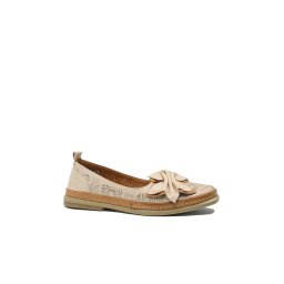 Pantofi comozi de vară Dogati bej din piele naturală cu model floral perforat MIRA14-36 EU