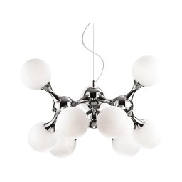 Ideal Lux - Lustră suspendată pe cablu NODI, 9 x E14, 28 W, 230 V, Ø 80 cm, crom lucios/alb