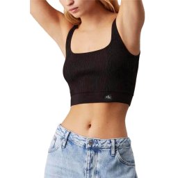 CALVIN KLEIN Top Woven Label Sweater Bralette J20J225227 BEH ck black