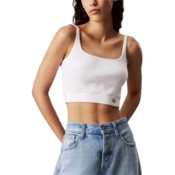 CALVIN KLEIN Top Woven Label Sweater Bralette J20J225227 YAA brilliant white