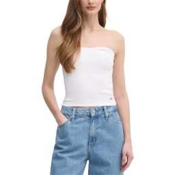CALVIN KLEIN Top Woven Label Rib Sleeveless Top J20J225310 YAA brilliant white