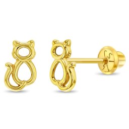 Cercei din Aur 14K pentru Copii – Pisicuta Delicata, inchidere cu Filet si Protectie