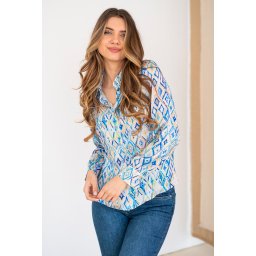 Camasa fashion din satin imprimat, VANESA, bleumarin