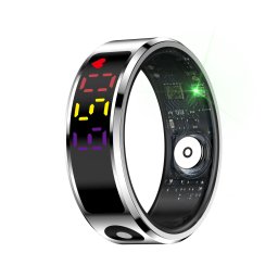 Inel inteligent iSEN R12 Argintiu, Ritm cardiac, Oxigen in sange, HRV, Stres, Somn, Contor pasi distanta si calorii, Temperatura, Moduri sport, Fotografi la distanta, Carcasa de incarcare, 16 mAh