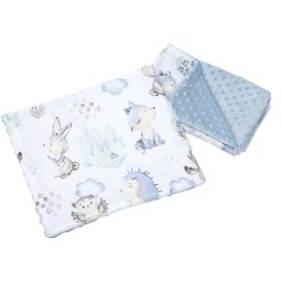 Medi Partners Quilt 55x75 + pillow 35x30 cotton + minky – deer and hedgehog + light blue minky