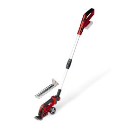 Foarfeca electrica pe acumulator pentru tuns gard viu Einhell GE-CG 18/100 Li T-Solo, 18 V, Tehnologia PXC, 200 mm latime taiere cutit arbusti, 100 mm latime taiere cutit iarba, fara acumulator-incarcator, Rosu-Negru