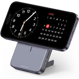 Acumulator extern Ugreen Magnetic 10.000 mAh, Wireless, PD 20W, USB-C, USB-A, cu stand pliabil, compatibil MagSafe, Gri