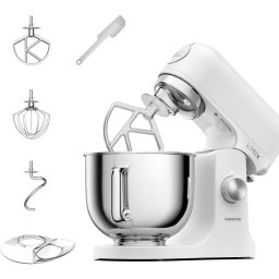 Robot de bucatarie planetar KENWOOD kMix KMX751AWH - 0W20011523, 1000W (6 trepte si Turbo), Vas inox 5l, Corp aluminiu turnat, Set patiserie (tel 16 brate, carlig, paleta K), G8.86kg, Pure White