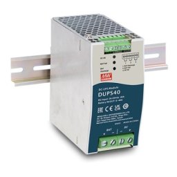 Modul UPS Mean Well DUPS40, ieșire 24V, până la 40A, cu modul de încărcare baterie, montaj pe șină DIN