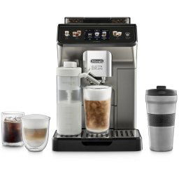Espressor Automat De Longhi Eletta Explore ECAM450.86.T 1.8L 2 Carafe cu Tehnologie LatteCrema Rasnita cu Tehnologie Bean Adapt Coffee Link App Cana 473ML 19Bar 1450W Gri Titan