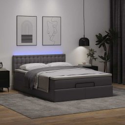 Cadru de pat otoman cu saltea gri 140x200cm piele artificiala GartenMobel Dekor