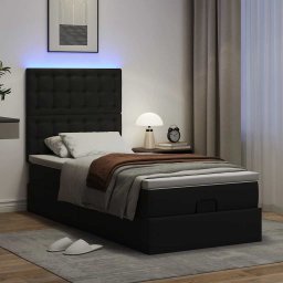 Cadru de pat otoman cu saltea neagra 90x200cm piele artificiala GartenMobel Dekor