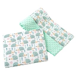 Medi Partners Quilt 75x100 + pillow 35x30 cotton + minky – Mint hedgehogs + minty minky