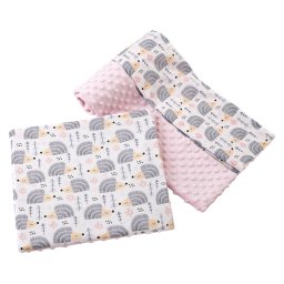 Medi Partners Quilt 75x100 + pillow 35x30 cotton + minky – Gray hedgehogs + light pink minky