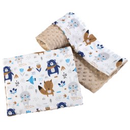 Medi Partners Quilt 75x100 + pillow 35x30 cotton + minky – Animals in the forest + beige minky