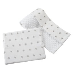 Medi Partners Quilt 75x100 + pillow 35x30 cotton + minky – Gray stars on white + white minky