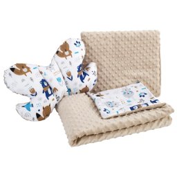Medi Partners Quilt set with a stroller pillow + butterfly - Animals in the forest + beige minky