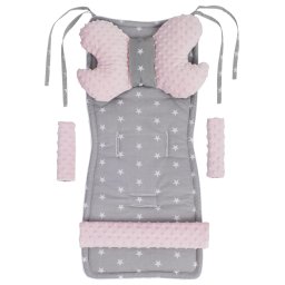 Medi Partners Stroller insert in a 4-piece set - White stars on gray + light pink minky