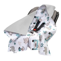 Medi Partners Baby carrier wrap – blanket with hood 85x85 cm – Waffle – Mint Zoo + gray Waffle