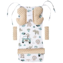 Medi Partners Stroller insert in a 4-piece set - Mint Zoo + beige Minky