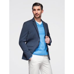 Ombre Elegant men's SLIM FIT jacket with rayon - dark blue