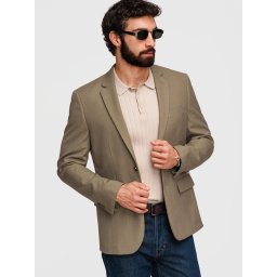 Ombre Men's elegant SLIM FIT jacket with rayon - olive