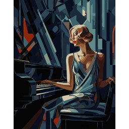 Set pictura pe numere, cu sasiu, Femeie la pian - Art Deco, 40x50 cm