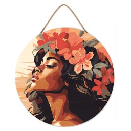 Set pictura pe numere rotunda, pe lemn, Coronita de flori, O30cm