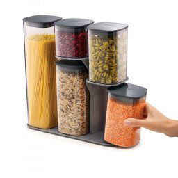 Set crecipiente depozitare, Joseph Joseph Podium 81071, 5 buc, Fara BPA, Sticla, Suport, Gri