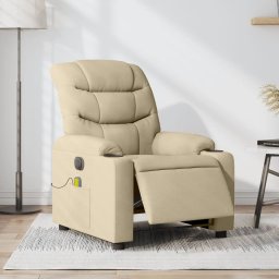 Fotoliu electric de masaj rabatabil, crem, textil GartenMobel Dekor