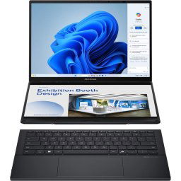 Laptop ASUS Zenbook DUO UX8406CA-PZ166X, 2 x 14" 3K OLED 120 Hz Touch, Intel® Core™ Ultra 9 285H, 32GB RAM, SSD 1TB, Intel Arc 140T Graphics, Windows 11 Pro, Inkwell Gray