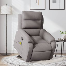 Fotoliu rabatabil de masaj cu ridicare, gri taupe, textil GartenMobel Dekor