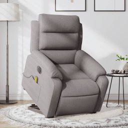Fotoliu electric masaj rabatabil cu ridicare, gri taupe, textil GartenMobel Dekor