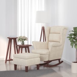 Scaun balansoar, picioare din lemn si taburet, crem, catifea GartenMobel Dekor