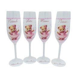 Pahare botez pentru părinți & nași, Ursulica în tutu roz, set 4 buc. model personalizat - FEIS502020