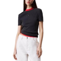CALVIN KLEIN T-Shirt Washed Woven Label Rib Fit Tee J20J225244 PT2 washed black