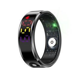 Inel inteligent iSEN R12 Negru, Ritm cardiac, Oxigen in sange, HRV, Stres, Somn, Contor pasi distanta si calorii, Temperatura, Moduri sport, Fotografi la distanta, Carcasa de incarcare, 16 mAh