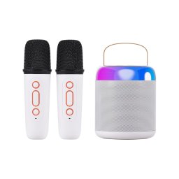EXTRALINK KIDS KARAOKE LED CIRCLE SPEAKER WHITE DUAL MICROPHONE