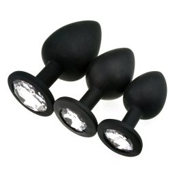 SuperLove Jewel Silicone Butt Plugs Training Kit Black-Clear