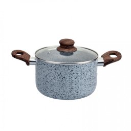 Oală Oliver Voltz Siena OV51318J20D, 20 cm, 3,1 l, adâncă, finisaj marmorat, compatibilă cu plitele cu inducție, mânere moi, gri/maro