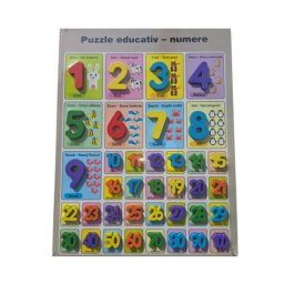 Puzzle Incastru 3D Lemn cu Numerele 1-100 si Imagini cu Animale , 40x30 cm